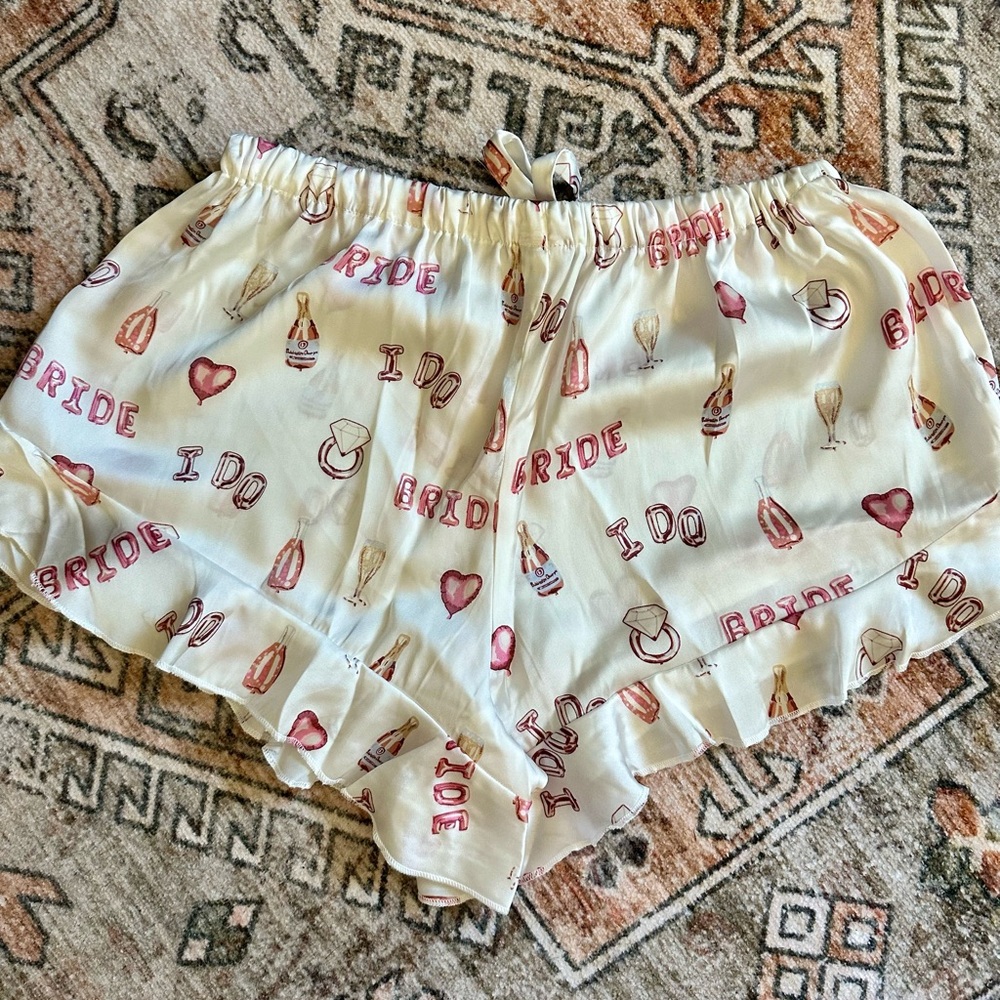 NWT PJ Place - Bridal Ruffle Satin Pajama Shorts - XS